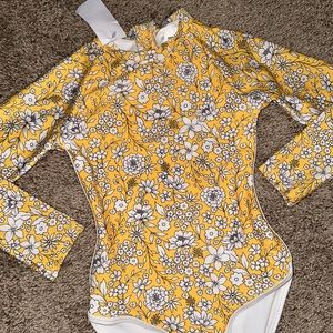 NEW art class XS girls one piece swim yellow and white floral